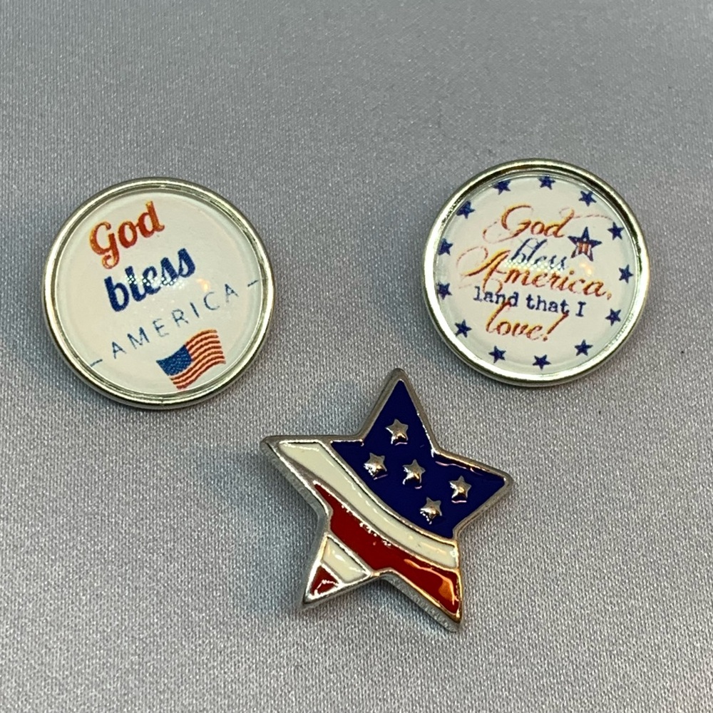 God Bless America Snap Button Charm Set of 3 - Standard 18mm/20mm Charms
